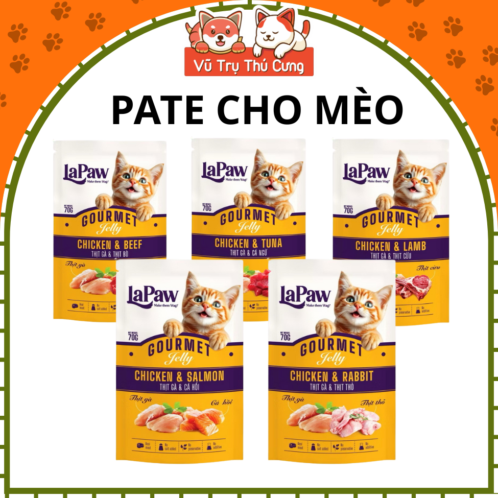 Combo 10 Gói Pate Cho Mèo Từ Thịt Gà Lapaw Gói 70g
