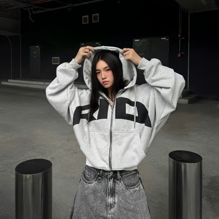 ÁO HOODIE RIDI ZIP - GREY Ridiculous In Lụa NỔI - 100% Nỉ Cotton NỈ / CHÂN CUA