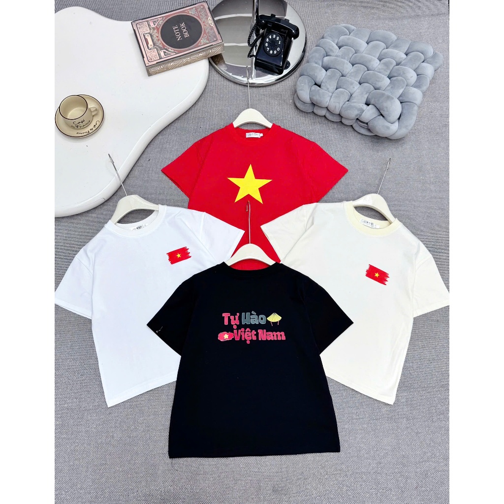 Set áo thun cờ đỏ sao vàng phù hợp trong các dịp lễ lớn, sự kiện, chất cotton co giãn 4 chiều mềm mịn size từ 12-8