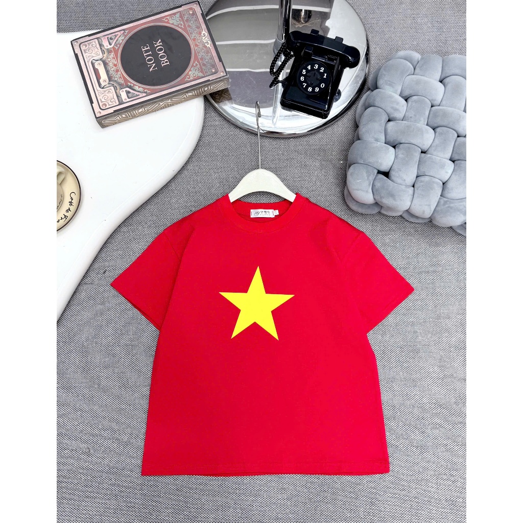 Set áo thun cờ đỏ sao vàng phù hợp trong các dịp lễ lớn, sự kiện, chất cotton co giãn 4 chiều mềm mịn size từ 12-8