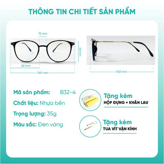 Gọng kính cận mắt tròn nam nữ trendy chất liệu nhựa kết hợp kim loại KAO PLUS B32-4