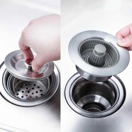Bộ Lọc Rác Bồn Rửa Bát Inox 304 3 in 1 - Ngăn mùi hôi côn trùng, Nút chặn thoát nước, Khay giỏ lọc thức ăn thừa