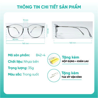 Gọng kính cận thời trang mắt tròn nam nữ chất liệu nhựa kết hợp kim loại KAO PLUS B42-4