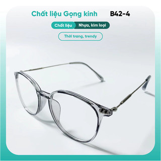 Gọng kính cận thời trang mắt tròn nam nữ chất liệu nhựa kết hợp kim loại KAO PLUS B42-4