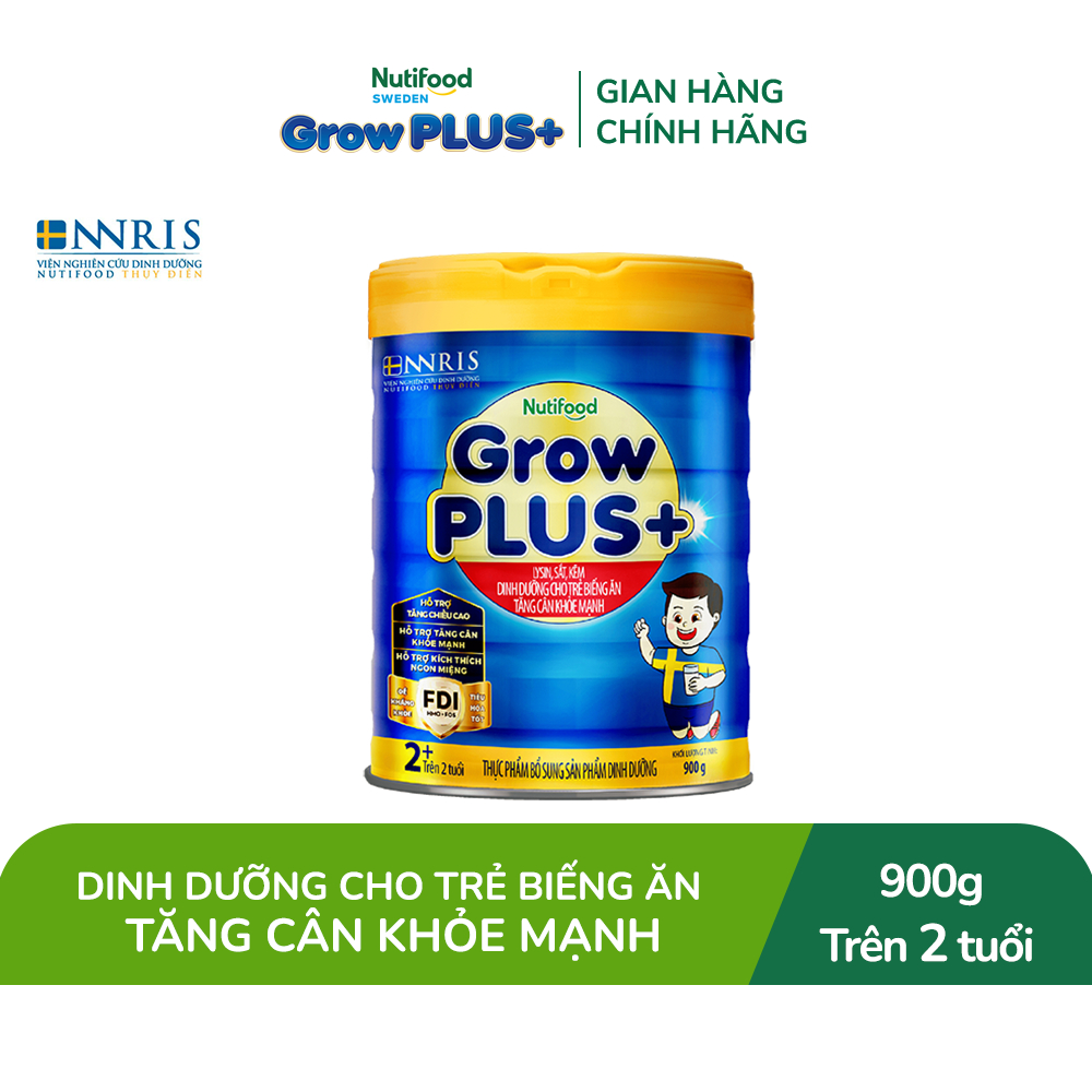 Sữa Bột Nutifood GrowPLUS+ Biếng Ăn (Xanh) 2+ - Tăng Cân Khỏe Mạnh (Lon 900g)