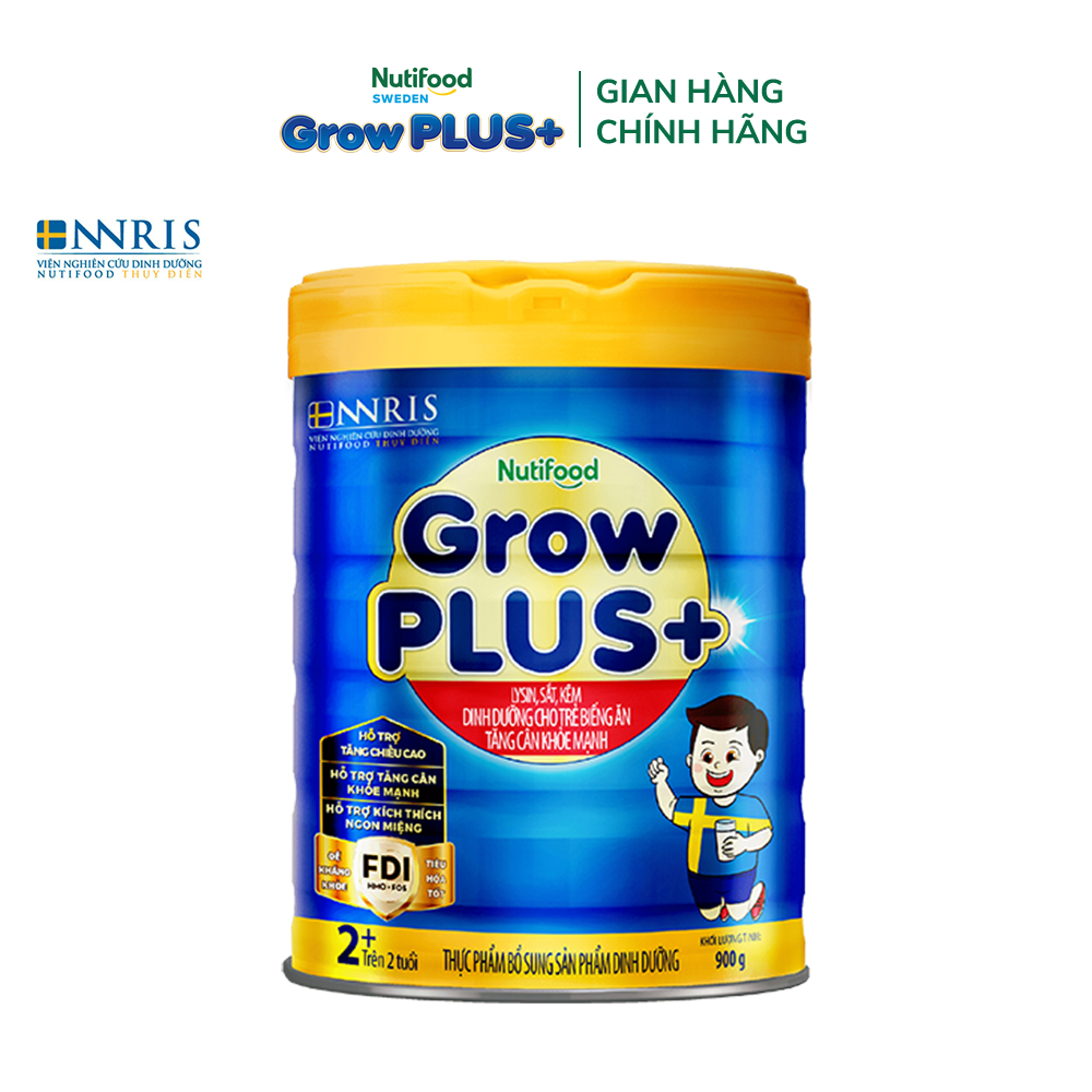 Sữa Bột Nutifood GrowPLUS+ Biếng Ăn (Xanh) 2+ - Tăng Cân Khỏe Mạnh (Lon 900g)