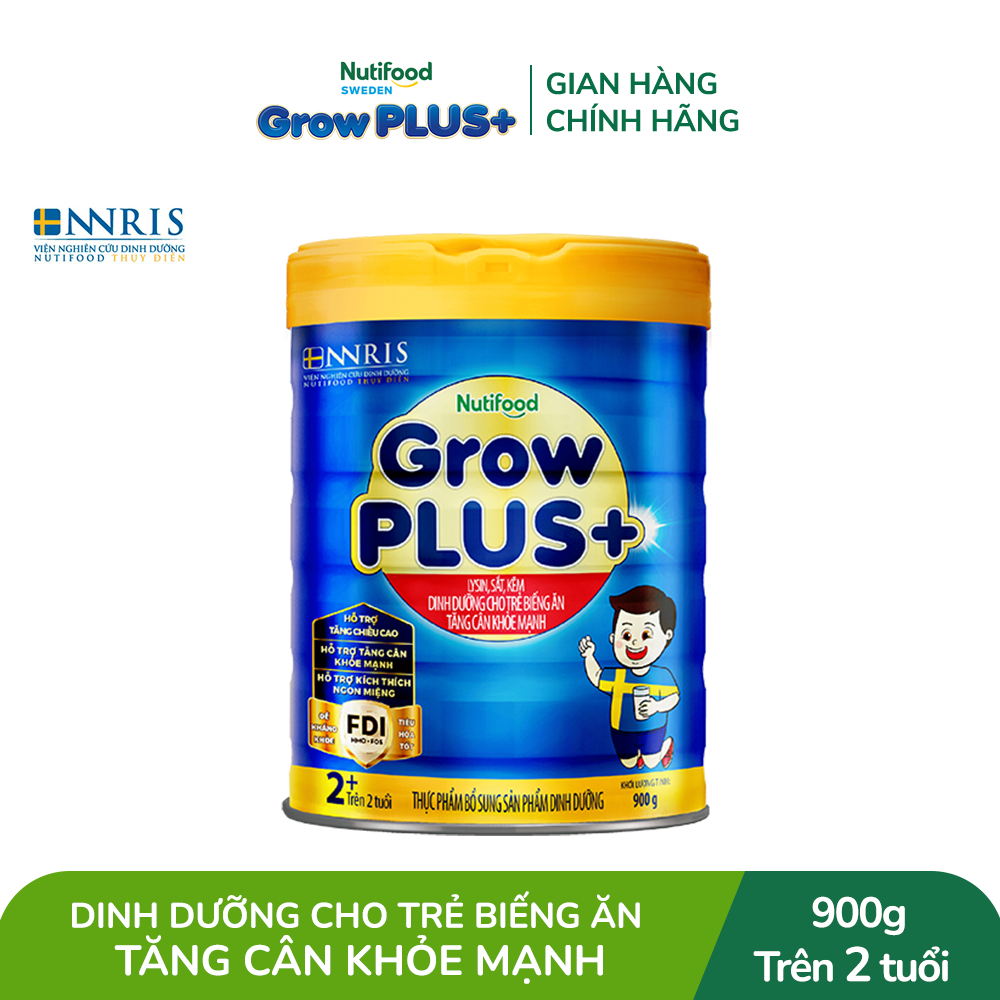 Sữa Bột Nutifood GrowPLUS+ Biếng Ăn (Xanh) 2+ - Tăng Cân Khỏe Mạnh (Lon 900g)