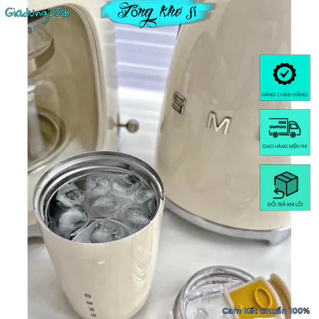 -Bình giữ nhiệt cao cấp SMEG chất liệu inox 304 bằng thép k gỉ_màu be sang chảnh quý phái