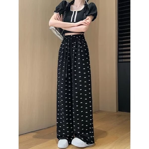 Quần dài nữ ống rộng cạp chun hoạ tiết nơ in kín 3 màu đen-xám-be fresize 38-55kg