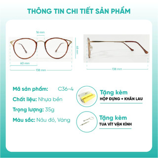 Gọng kính dáng tròn nữ chất liệu kim loại nhiều màu sắc KAO Plus thời trang cao cấp giả cận C36-4