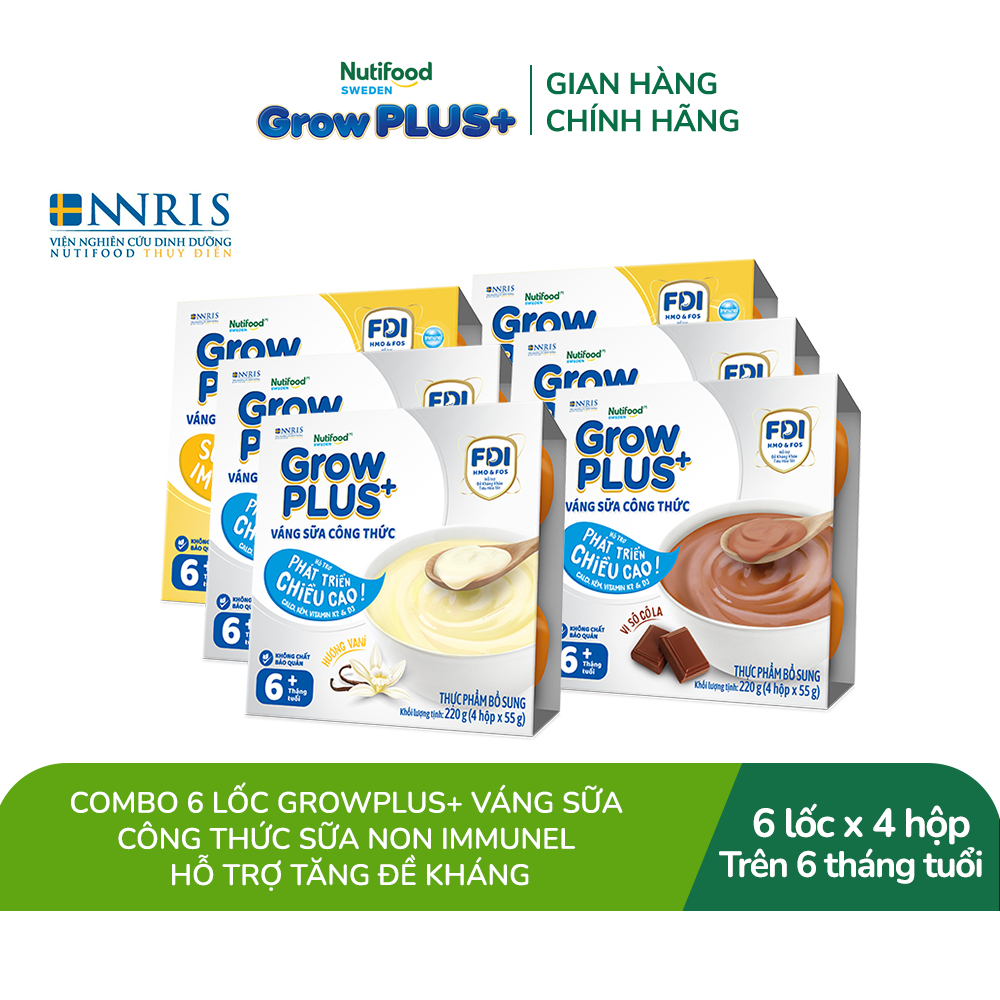 Combo 6 lốc GrowPLUS+ Váng sữa công thức Sữa non Immunel Hỗ trợ tăng đề kháng (55g x 24 hộp)