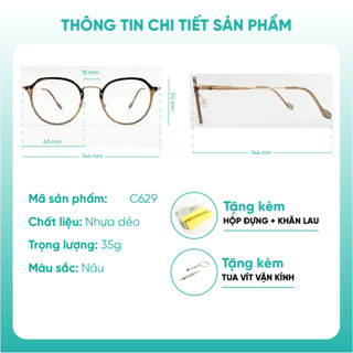 Gọng kính cận tròn thời trang nữ KAO PLUS chất liệu nhựa kim loại chắc chắn bền bỉ C629