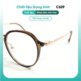Gọng kính cận tròn thời trang nữ KAO PLUS chất liệu nhựa kim loại chắc chắn bền bỉ C629