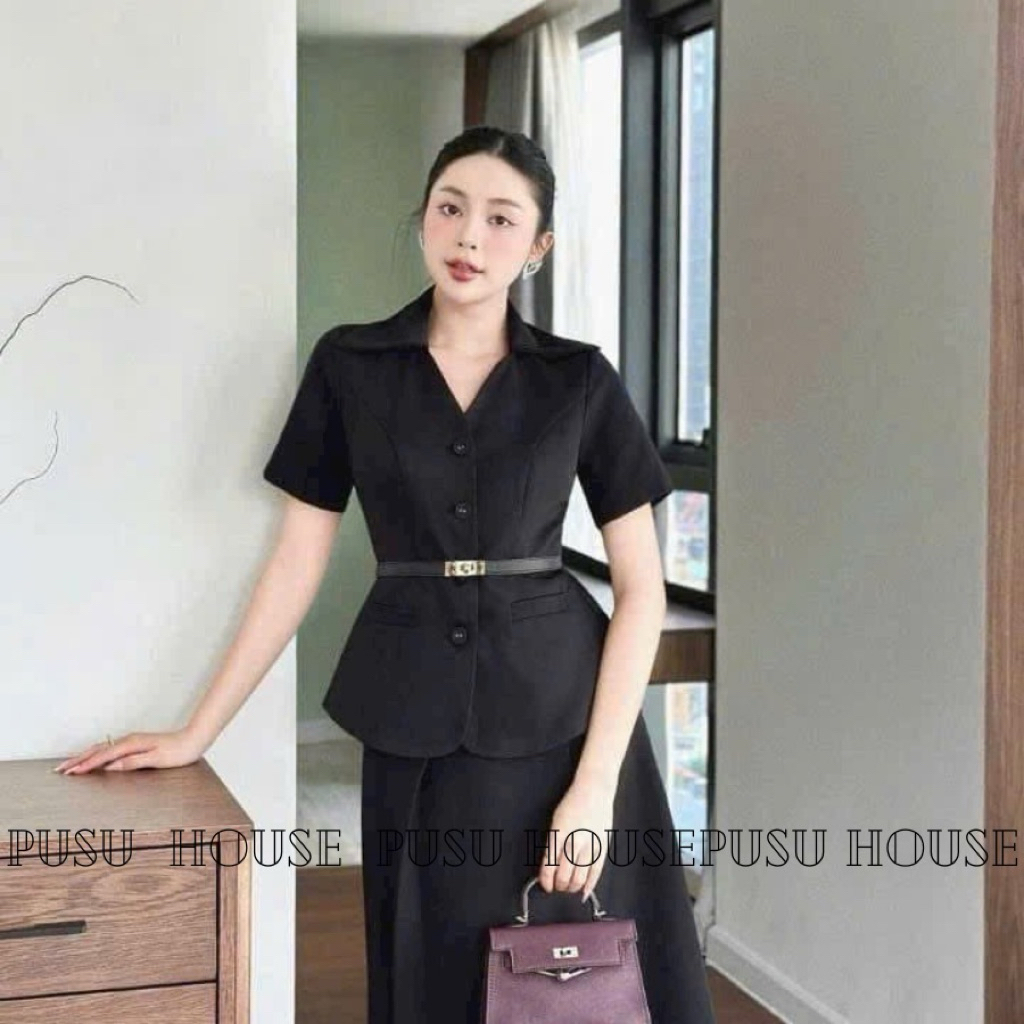 Set Công Sở Áo Somi Peplum Cách Điệu + Chân Váy Xoè Dài Kèm BELT Thanh Lịch- Pusu house