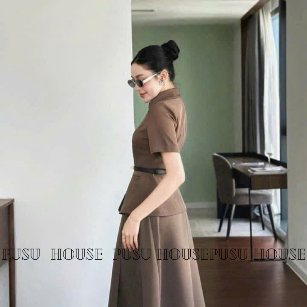 Set Công Sở Áo Somi Peplum Cách Điệu + Chân Váy Xoè Dài Kèm BELT Thanh Lịch- Pusu house