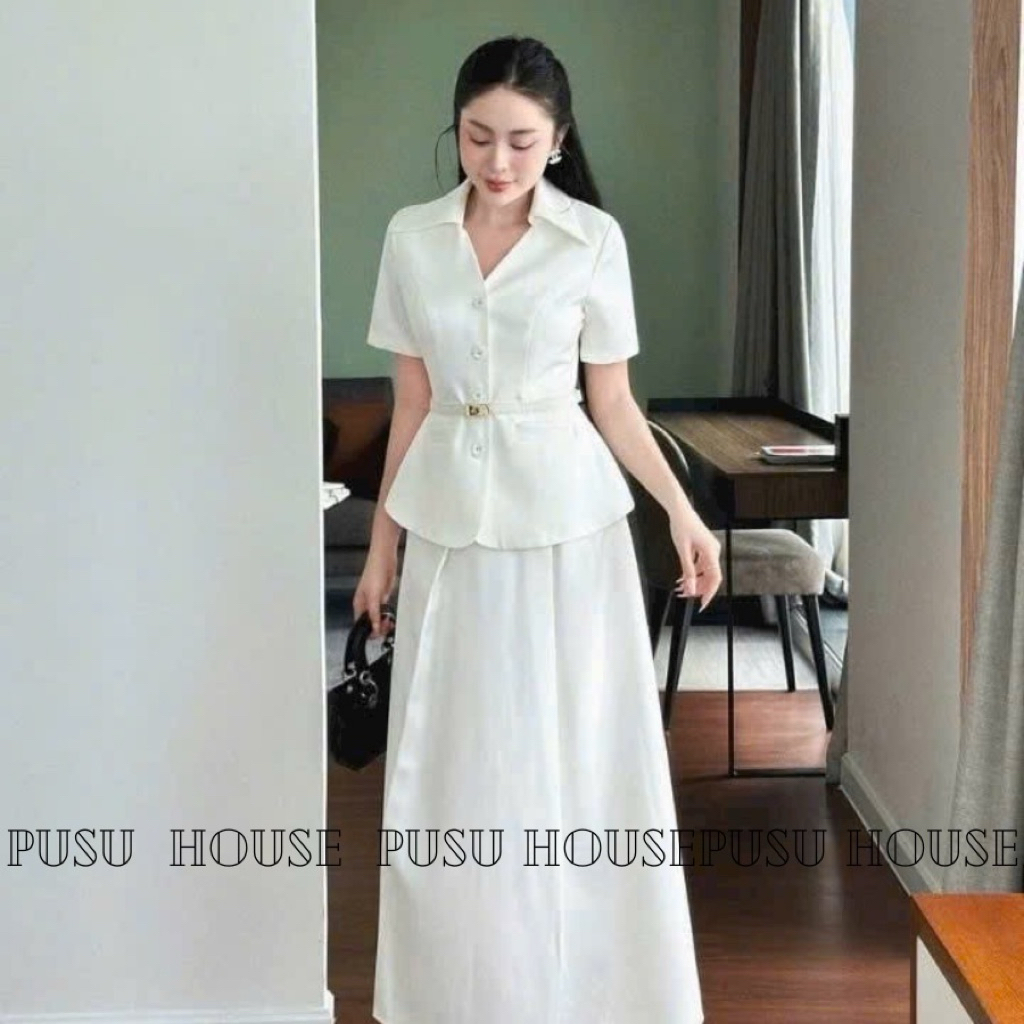 Set Công Sở Áo Somi Peplum Cách Điệu + Chân Váy Xoè Dài Kèm BELT Thanh Lịch- Pusu house