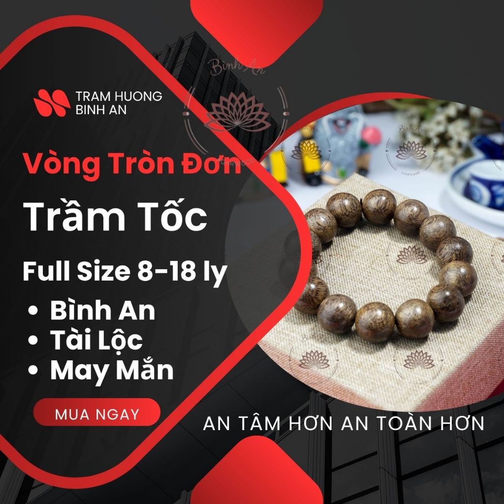 Vòng Tay Trầm Hương Tốc Tự Nhiên Cao Cấp (8mm - 18mm) - Chuỗi Hạt Tròn Đơn Giản Phong Thủy Cho Nam & Nữ