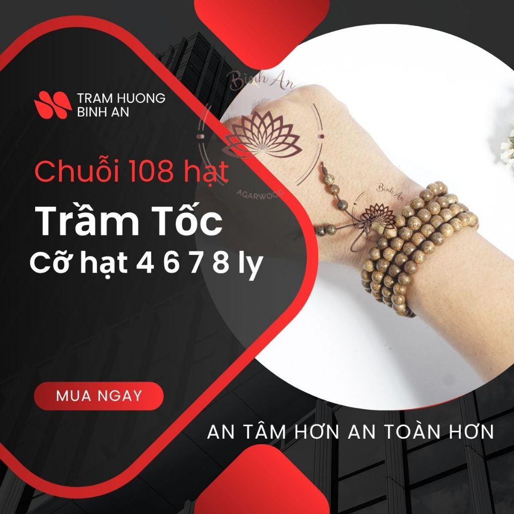 Vòng Tay Trầm Hương 108 Hạt TRẦM BÌNH AN - Chuỗi 108 Trầm Tốc Tự Nhiên Thu Hút Tài Lộc May Mắn Nam Nữ
