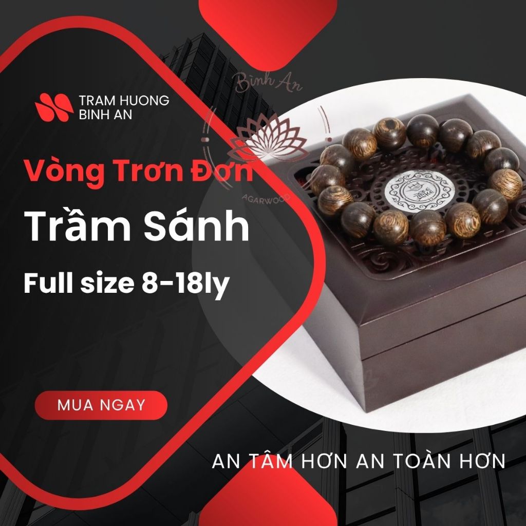 Vòng Tay Trầm Hương Sánh Chìm Tròn Đơn Cao Cấp - Gỗ Trầm Tự Nhiên Quảng Nam Cho Nam Nữ, Phong Thủy Bình An