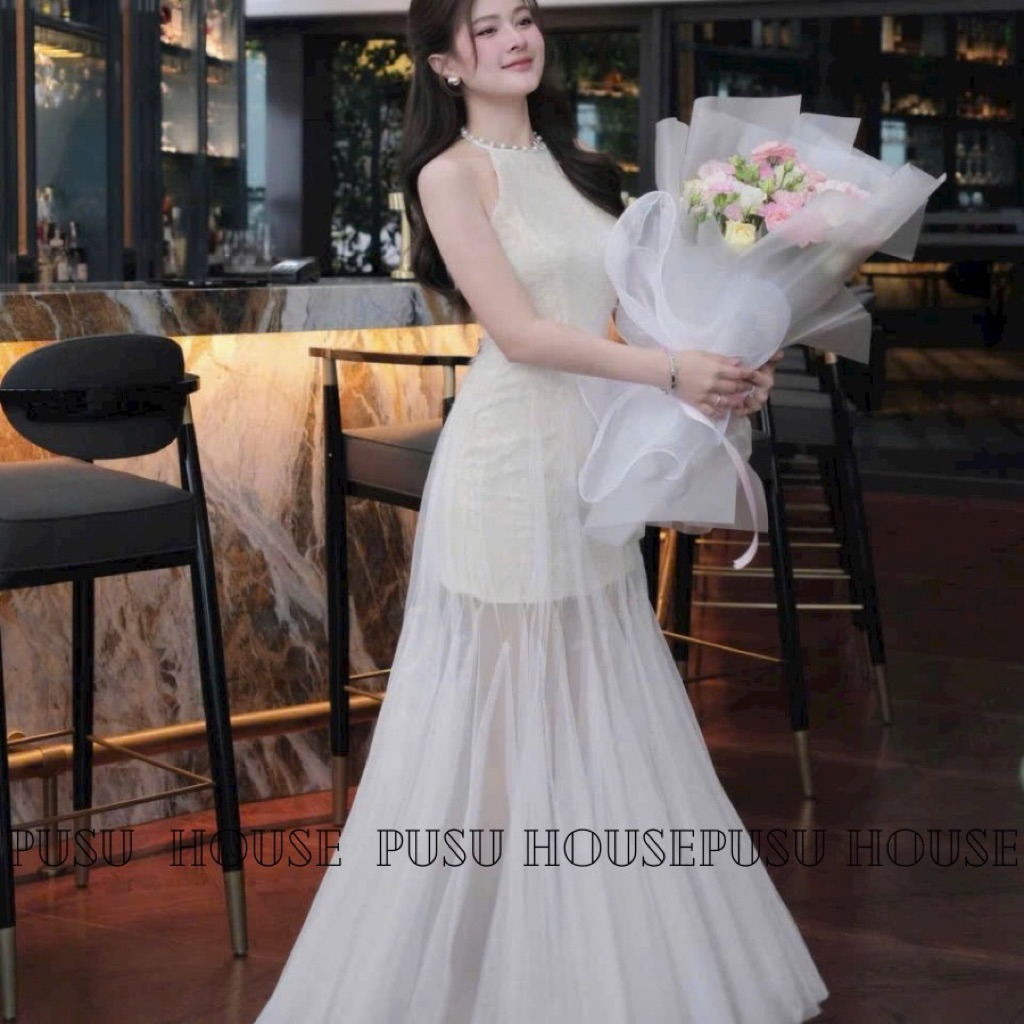 Đầm dự tiệc ren bông phủ lưới dài nàng thơ nữ tính - Pusu house