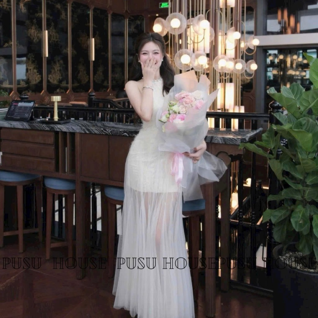 Đầm dự tiệc ren bông phủ lưới dài nàng thơ nữ tính - Pusu house