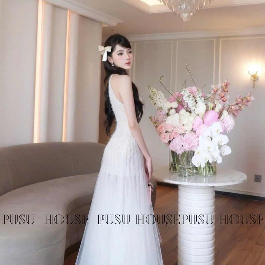 Đầm dự tiệc ren bông phủ lưới dài nàng thơ nữ tính - Pusu house
