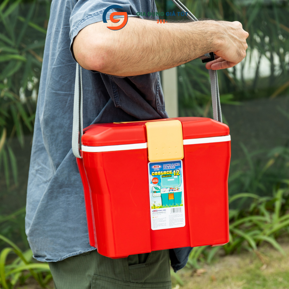Thùng đựng đá giữ nhiệt Song Long 12L có dây đeo và quai xách, dùng picnic dã ngoại du lịch