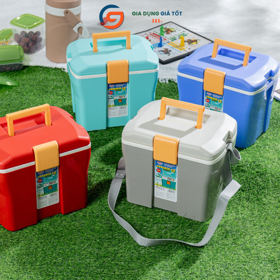Thùng đựng đá giữ nhiệt Song Long 12L có dây đeo và quai xách, dùng picnic dã ngoại du lịch