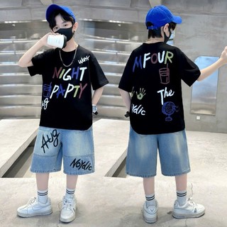 Set Jean NIGHT PAPTY 2 Màu Đen - Kem Cho Bé Trai Phong Cách