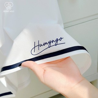 Váy polo cộc tay HUMY NGO trắng phối xanh form suông A bé 12-28kg. Váy học sinh tiểu học chất thun lạnh mềm mát [v164]