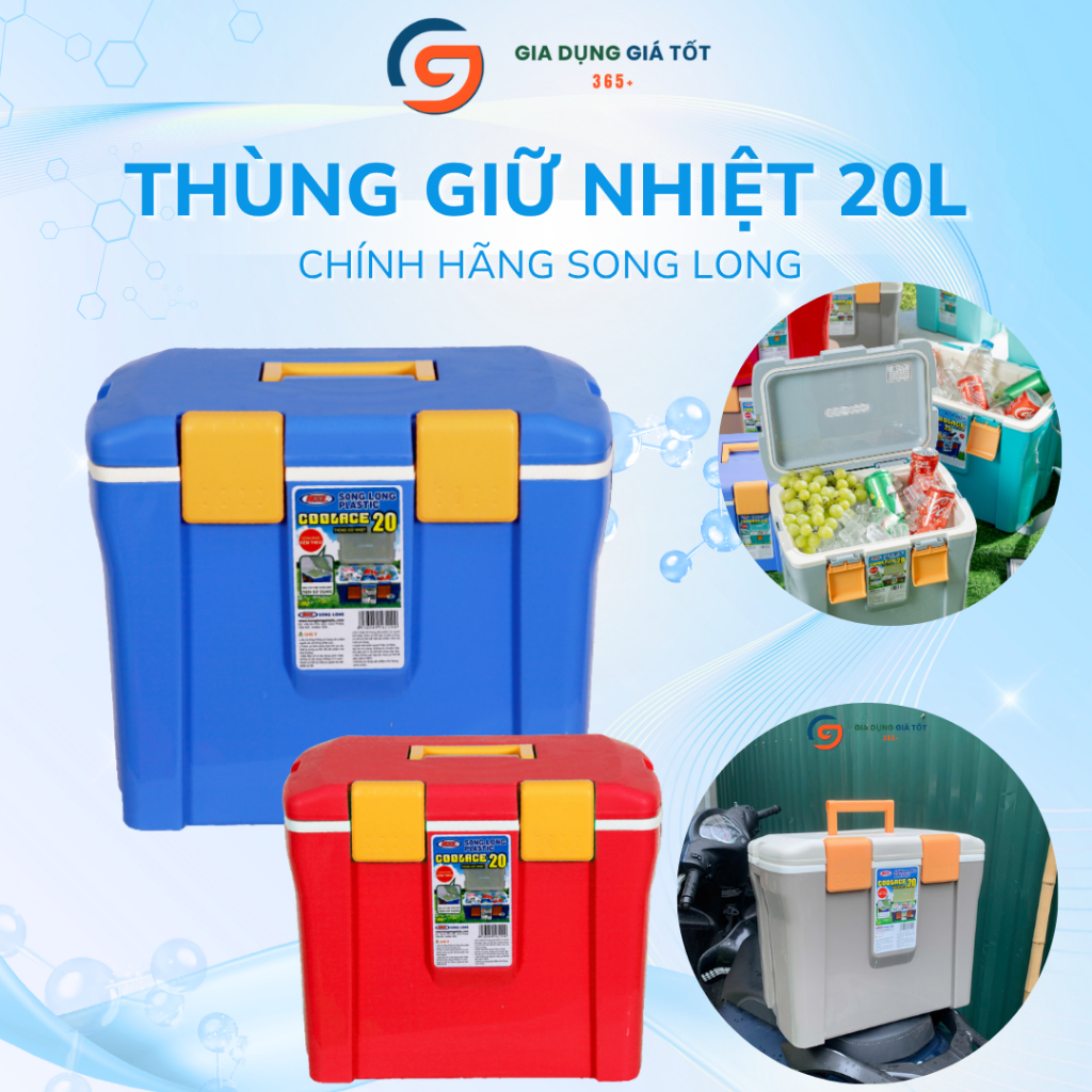 Thùng đựng nước đá giữ nhiệt Song Long 20L có quai xách và dây đeo - dùng picnic, cắm trại, câu cá