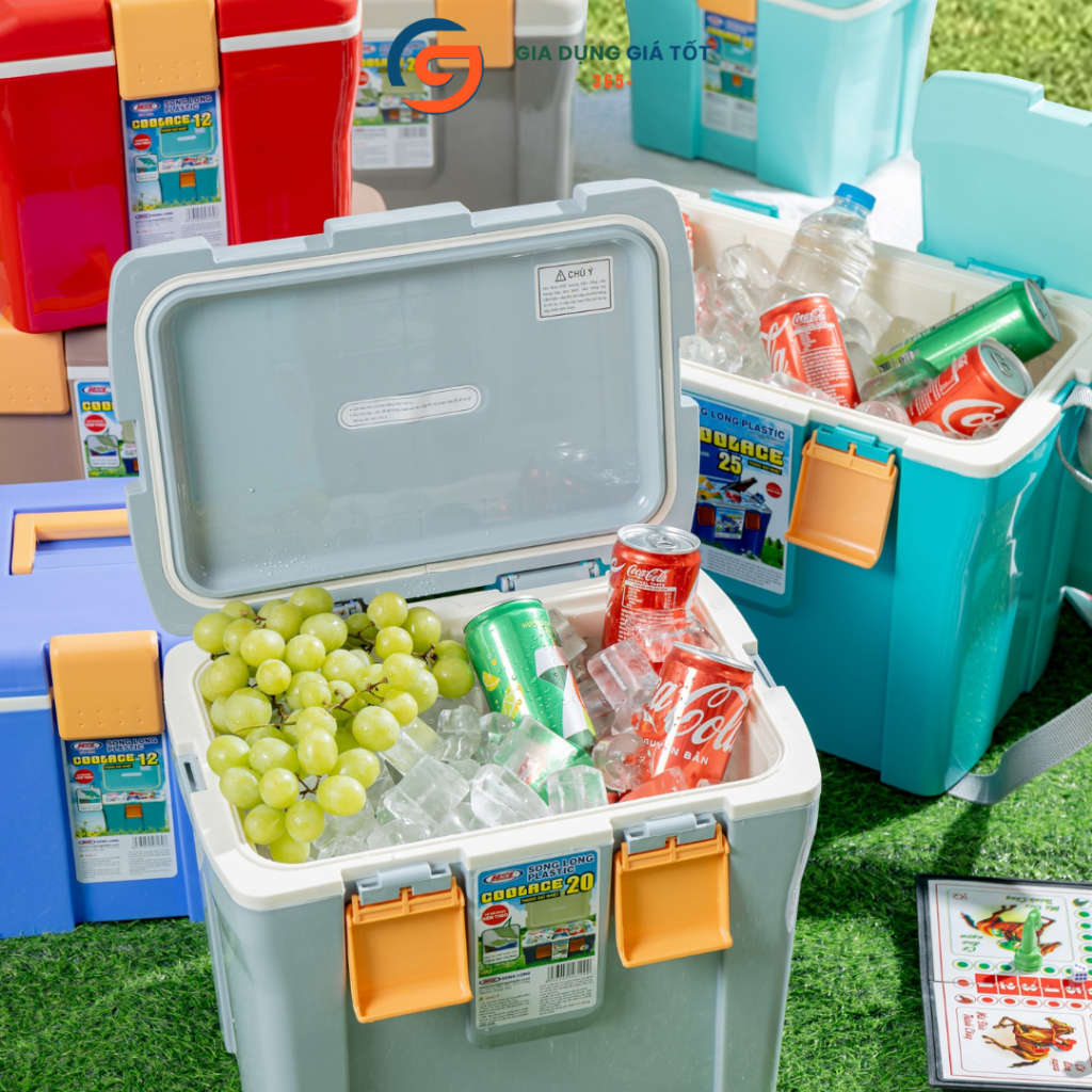 Thùng đựng nước đá giữ nhiệt Song Long 20L có quai xách và dây đeo - dùng picnic, cắm trại, câu cá