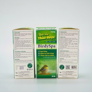 NƯỚC TẮM THẢO DƯỢC BIRDYSPA CHO CHIM CẢNH chai 100ml Vb Pharma Sạch lông Giảm ký sinh trùng thơm mát