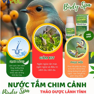 NƯỚC TẮM THẢO DƯỢC BIRDYSPA CHO CHIM CẢNH chai 100ml Vb Pharma Sạch lông Giảm ký sinh trùng thơm mát