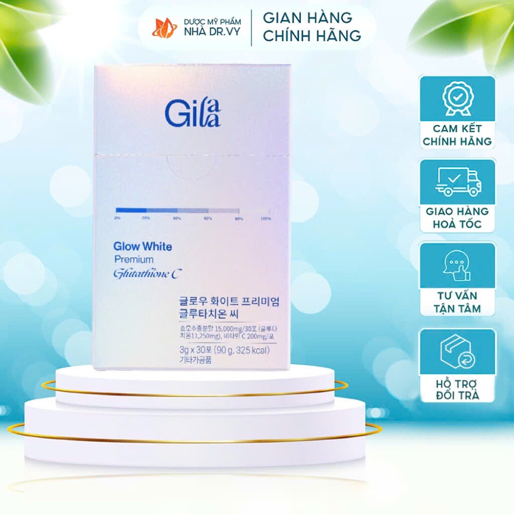 gilaa glow white premium glutathione c Tìm hiểu bột ngậm hỗ trợ bật tông da Gilaa