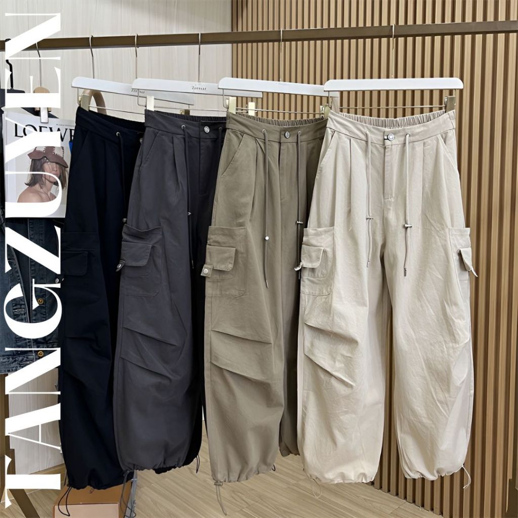 ( Nhiều mẫu) Quần ống rộng nam nữ chất kaki mềm cạp chun lưng cao Quần dài túi hộp dây rút unisex trẻ trung street T773G