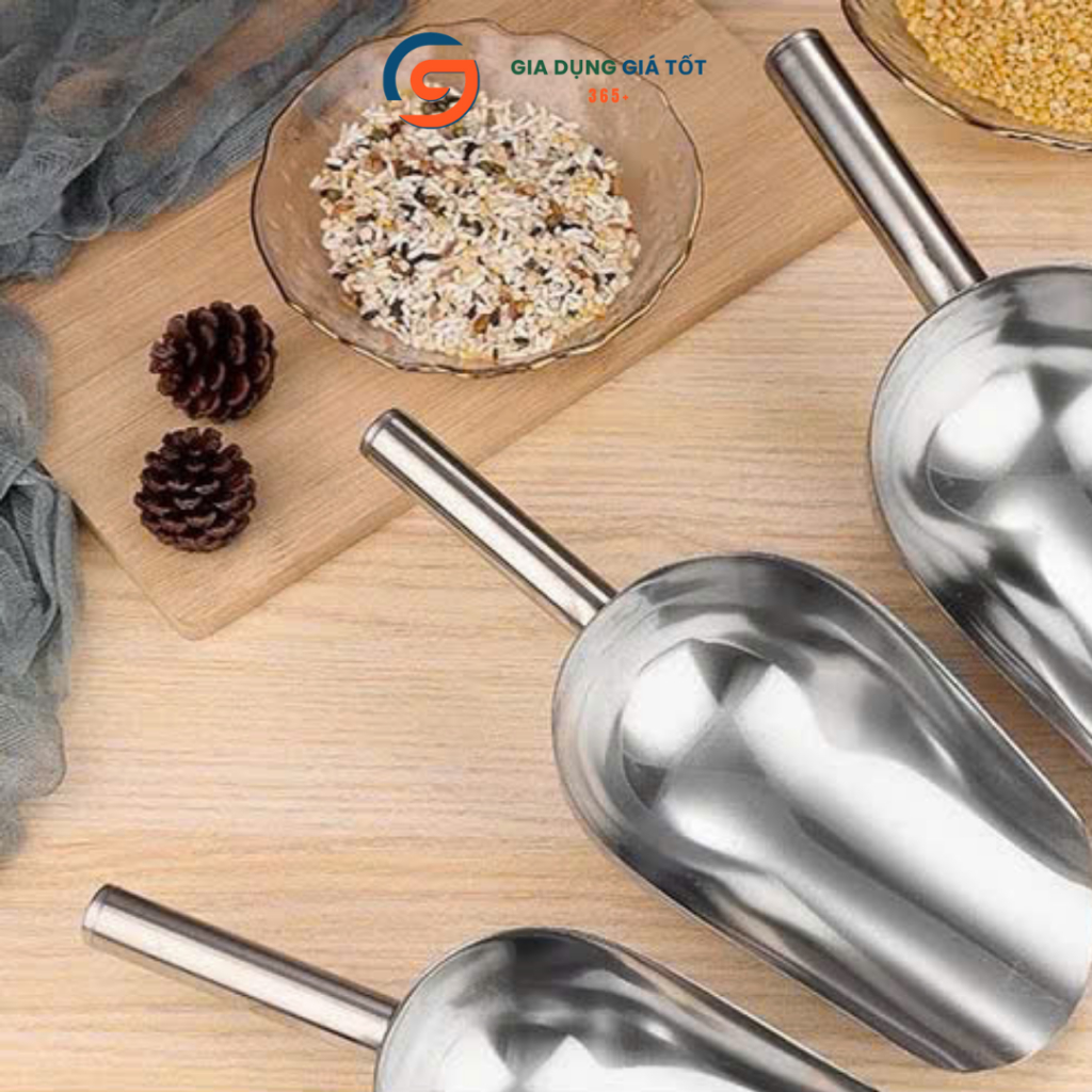 Xúc đá inox loại dày, muỗng xúc đá lạnh, xúc hạt - dụng cụ xúc đá quán cafe, quán nước