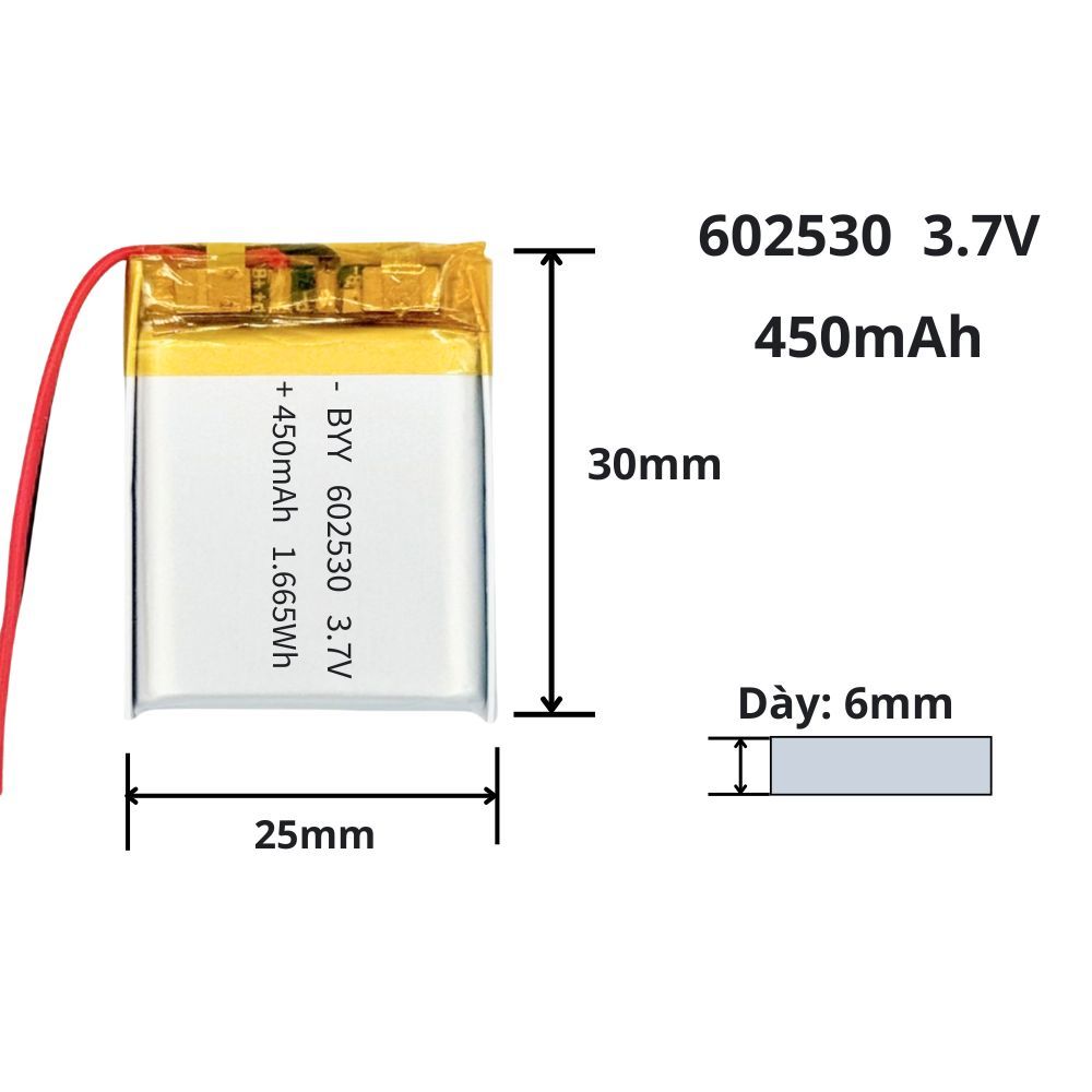 Pin sạc 3.7V 602530, 622429 400mAh cho tai nghe, Loa, thiết bị điện tử ...
