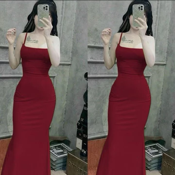 ￼Đầm body 2 dây dáng dài đuôi cá , Váy body nữ len gân tăm mềm mịn mát tôn dáng sexy mã h906