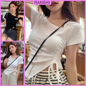 Áo Thun Cộc Tay Vạt Lệch RANSHI Thiết Kế Rút Eo Dễ Mặc Dễ Phối Đồ Chất Thun Gân Chính Phẩm - RA314