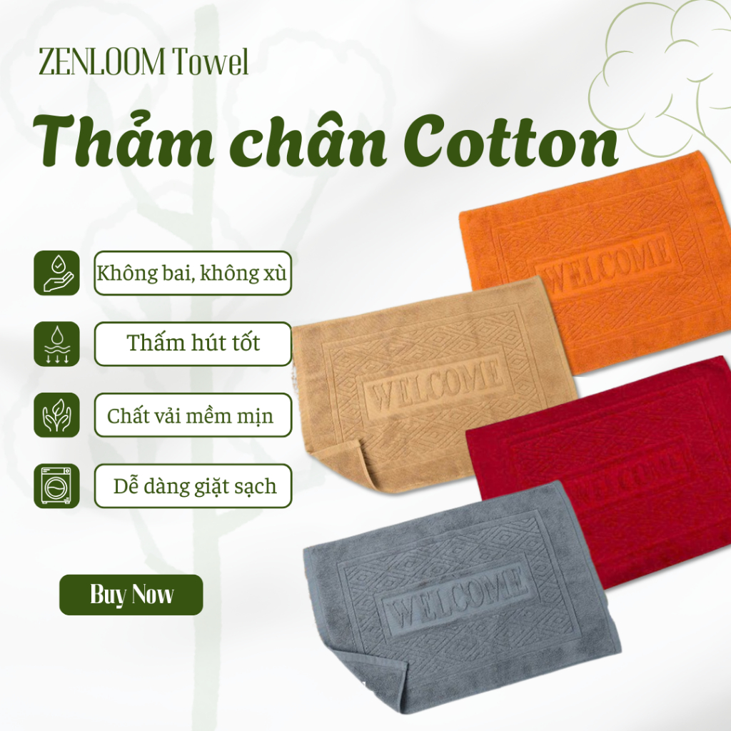 Thảm chân khách sạn logo WELCOME 100% cotton dày dặn thấm hút tốt màu sắc sang trọng