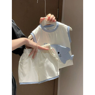 Set bộ áo sát nách + quần short hình cá mập cho bé