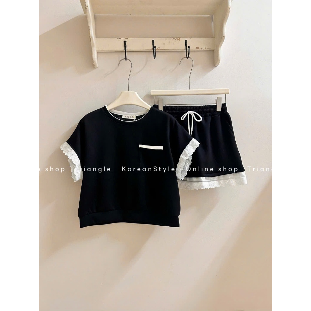 TRIANGLE - T3 SET(Giá thanh lý, không hoàn) - Set thể thao phối viền ren Hàn Quốc phong cách năng động