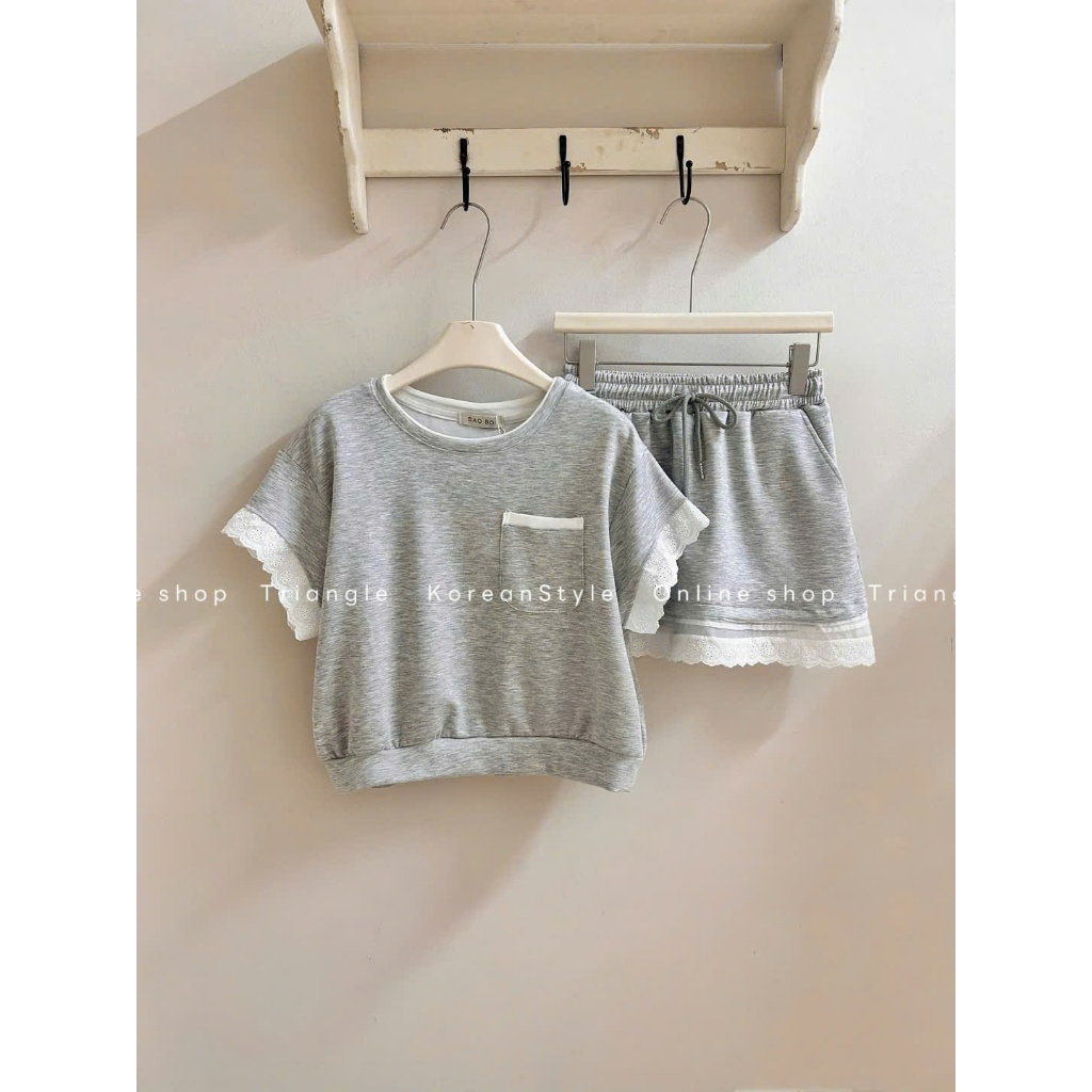 TRIANGLE - T3 SET(Giá thanh lý, không hoàn) - Set thể thao phối viền ren Hàn Quốc phong cách năng động