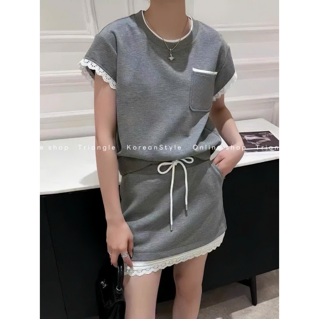 TRIANGLE - T3 SET(Giá thanh lý, không hoàn) - Set thể thao phối viền ren Hàn Quốc phong cách năng động