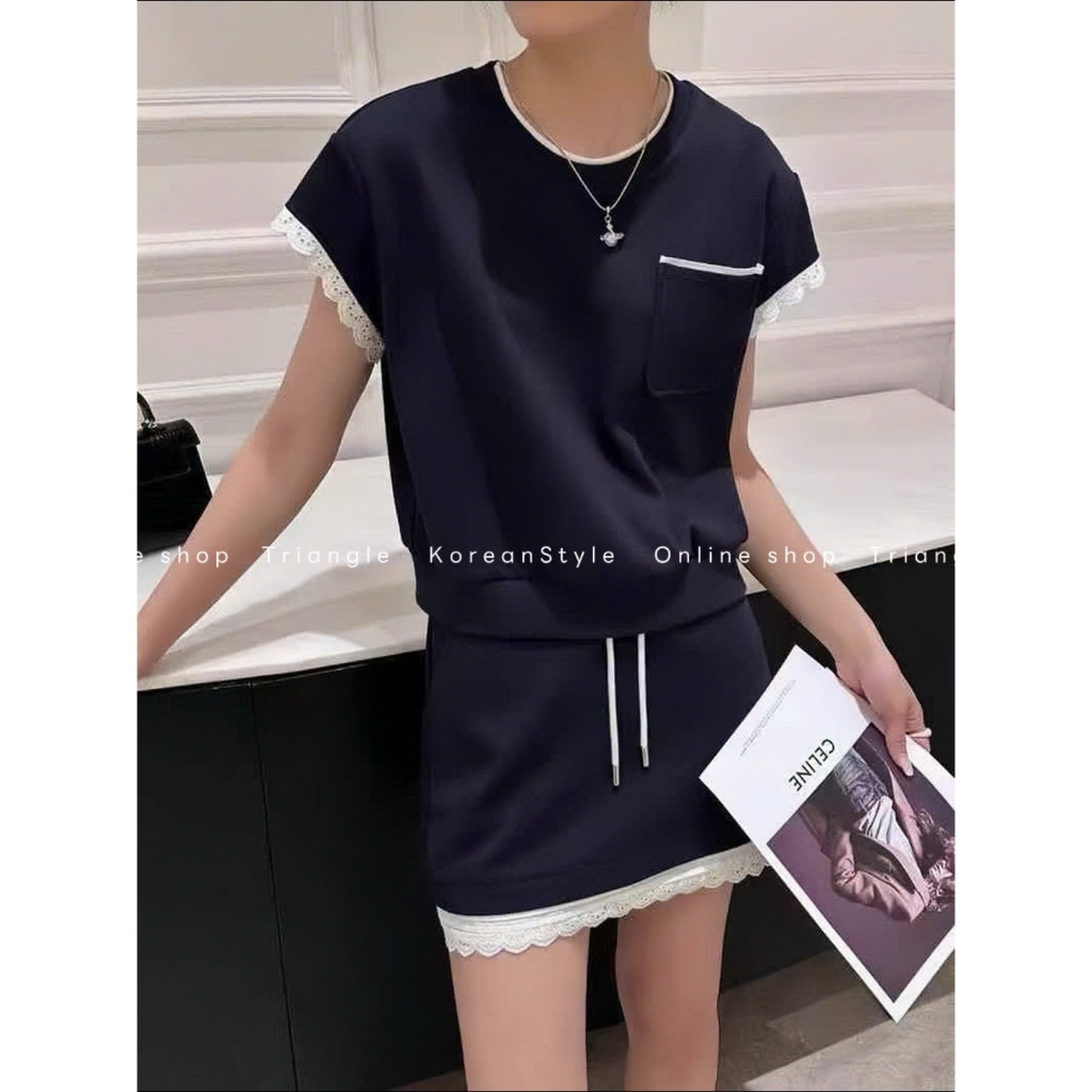 TRIANGLE - T3 SET(Giá thanh lý, không hoàn) - Set thể thao phối viền ren Hàn Quốc phong cách năng động