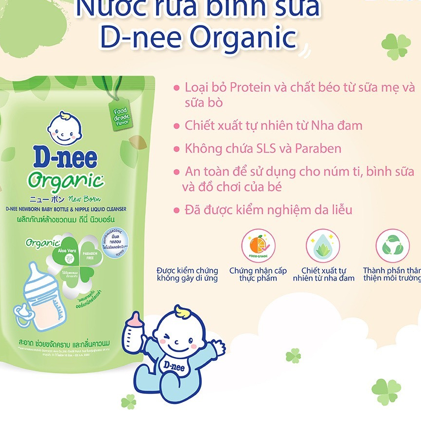 NƯỚC RỬA BÌNH SỮA DNEE ORGANIC 600ML, 550ML DATE MỚI