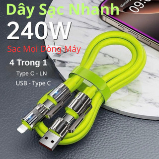 Cáp Sạc Nhanh 4 Trong 1 Type C Sạc 240W Sạc Được mọi Dòng Máy Truyền Dữ Liệu Hổ trợ Sạc nhanh Dây Bọc Silicon Bền Dẻo