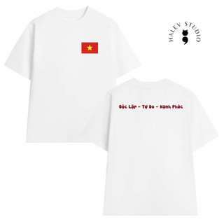 Áo thun in hình cờ đỏ sao vàng áo thun yêu nước 2.9 áo gia đình form rộng nam nữ cổ tròn chất Cotton Premium 250gsm