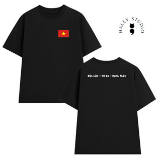 Áo thun in hình cờ đỏ sao vàng áo thun yêu nước 2.9 áo gia đình form rộng nam nữ cổ tròn chất Cotton Premium 250gsm